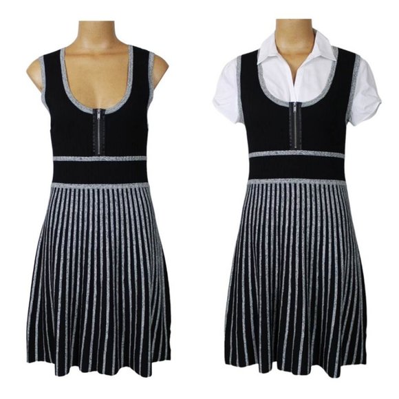 Desigual Dresses & Skirts - Desigual Black Grey Striped Knit Mini Dress